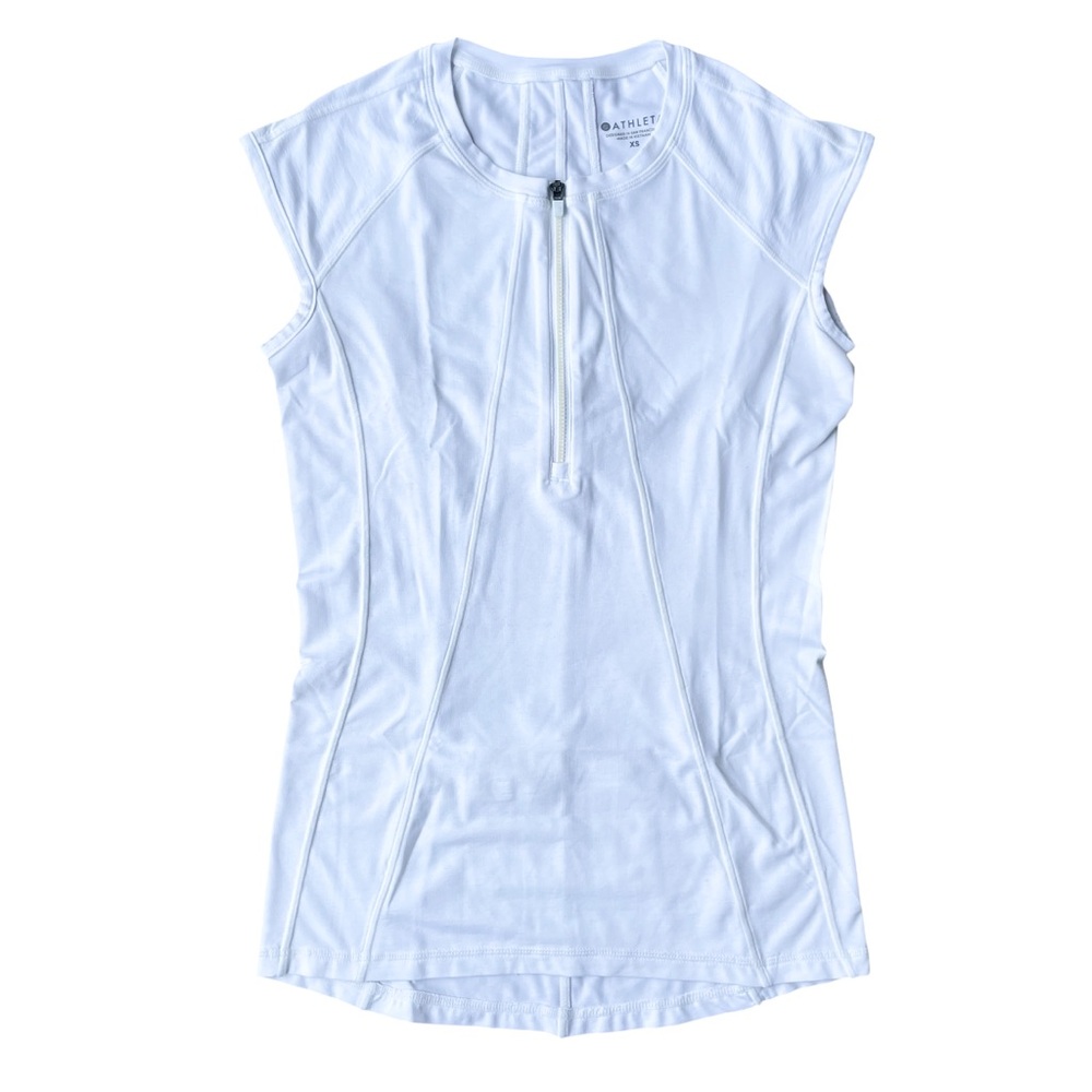 Athleta Women's T-Shirt Athletic Top Size XS White Short Sleeve Front Zip